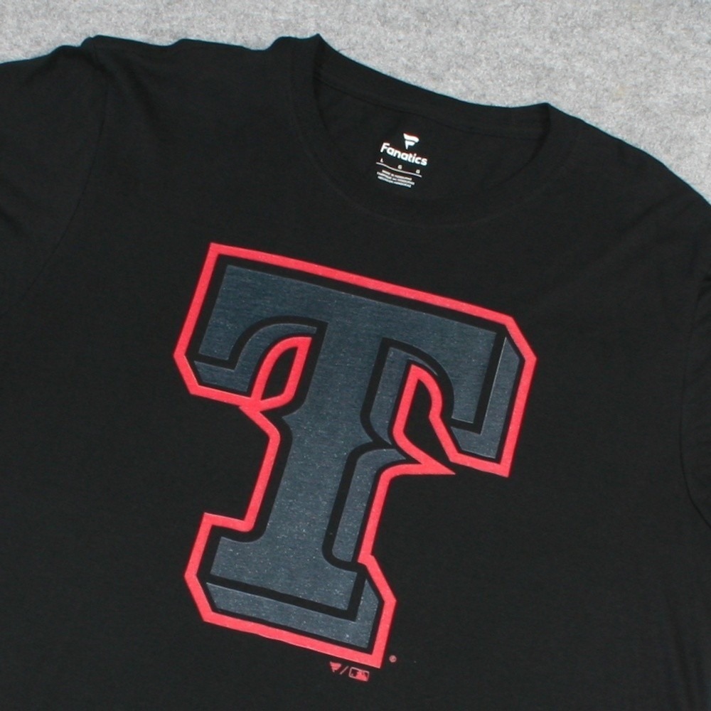 Fanatics Mens T-Shirt Large Black Texas Rangers MLB Graphic Short Sleeve Tee